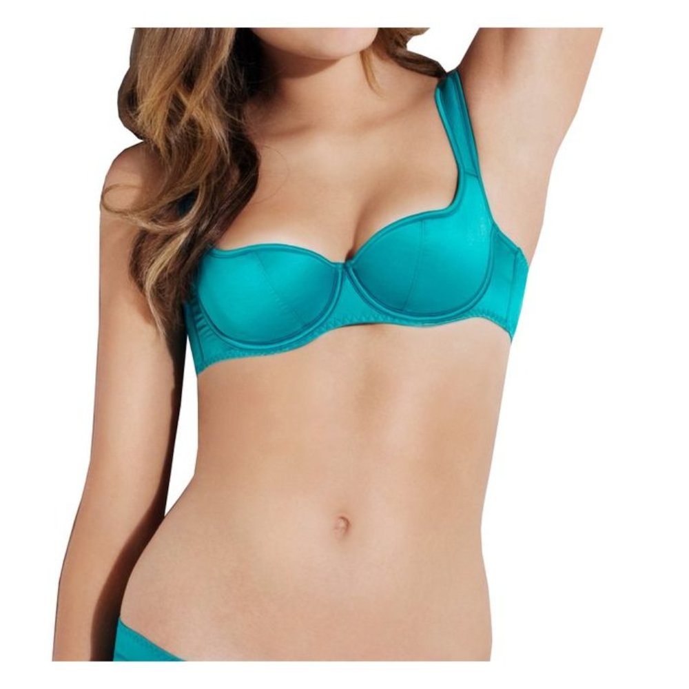 L'AGENT By AGENT PROVOCATEUR Danita Padded Bra Peacock Stretch Satin UK 32B